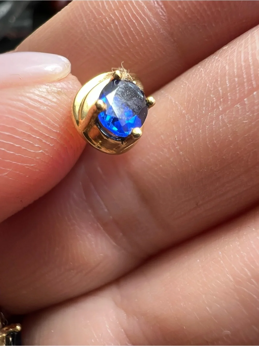 10K Gold Blue Sapphire Oval Stud Earrings with CZ Accent